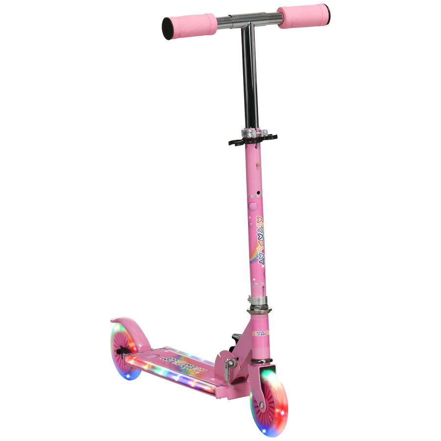 HOMCOM Roller Kinder Scooter mit LED Rädern 124 mm Rollen klappbarer Höhenverstellbarer Kinderroller mit Musik Hinterradbremse bis 50kg Kickscooter für Kinder 3-7 Jahre Rosa   Aosom von HOMCOM