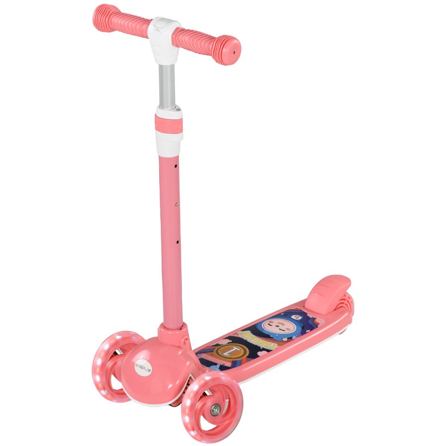 AIYAPLAY Kinder Tretroller - LED-leuchtende 3-Rad-Tretroller - Höhenverstellbarer TPE-Lenker - Hinterrad-Reibungsbremse - PP-Stahl für Kinder von 2 bis 6 Jahren in Rosa   Aosom von AIYAPLAY