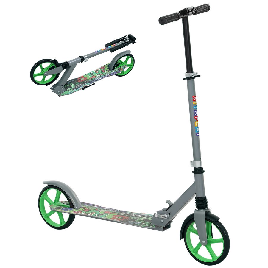 AIYAPLAY Roller Kinder Klappbar Kinderroller mit Verstellbare Lenkerhöhe, 2 Großen Rädern, Hinterer Schutzblechbremse, Tretroller Scooter für Kinder ab 6-12 Jahren Grün   Aosom von AIYAPLAY