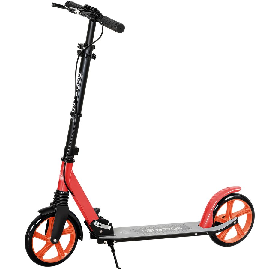 HOMCOM Klapp-Scooter für Erwachsene und Kinder ab 14 Jahren, leichter Scooter mit verstellbarem Lenker, großen Rädern Ø20 cm, Stoßdämpfer und Bremse, Aluminium, Traglast 100 kg, 91,5x36,5x91-104 cm, Rot   Aosom von HOMCOM