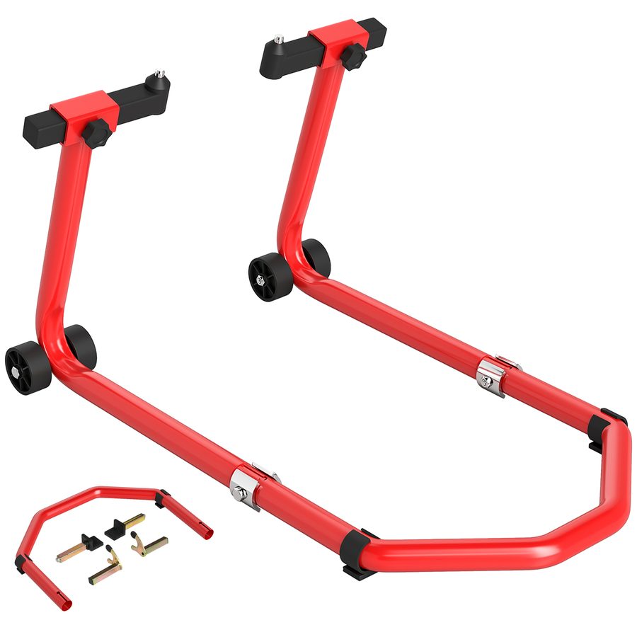 HOMCOM Vorderrad-/Hinterrad-Werkstattständer 390 kg, Motorrad-Werkstattheber mit verstellbarem Stahlarm, U- & L-Gabel, für Reparatur, Wartung, Lagerung zu Hause, Rot   Aosom von HOMCOM