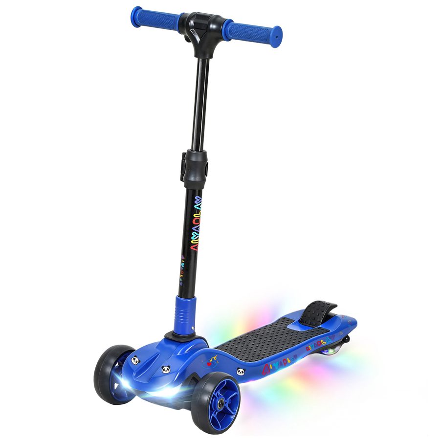AIYAPLAY Elektroroller für Kinder, faltbar, ab 6 Jahren, 3 Räder, Zero-Start, Höchstgeschwindigkeit 8 km/h, bunte LED-Lichter, Reichweite 8 km, Fußbremse, blau   Aosom von AIYAPLAY