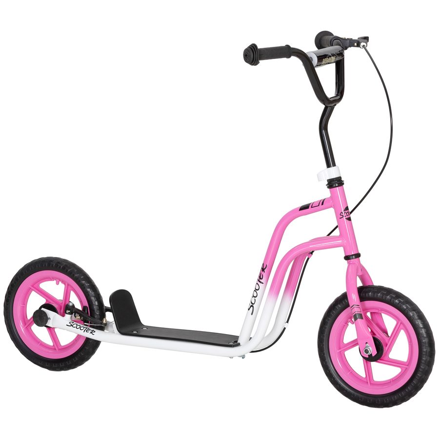 AIYAPLAY Roller Kinder Tretroller Kickscooter mit verstellbarem Lenker, großen Rädern und Handbremse 12 Zoll Scooter für 5-12 Jahren Jungen und Mädchen Rosa   Aosom von AIYAPLAY