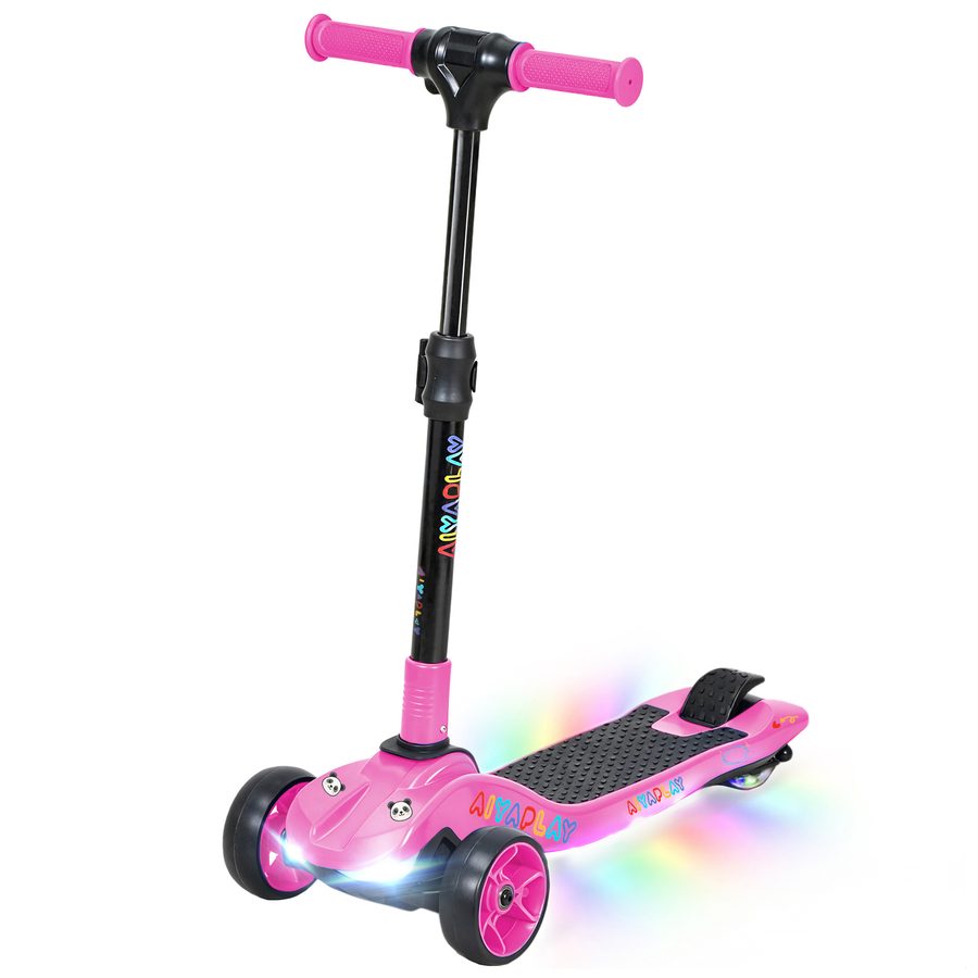 AIYAPLAY Elektroroller für Kinder, faltbar, für Kinder ab 6 Jahren, 3 Räder, Start per Knopfdruck, Höchstgeschwindigkeit 8 km/h, bunte LED-Leuchten, Reichweite 8 km, Fußbremse, rosa   Aosom von AIYAPLAY