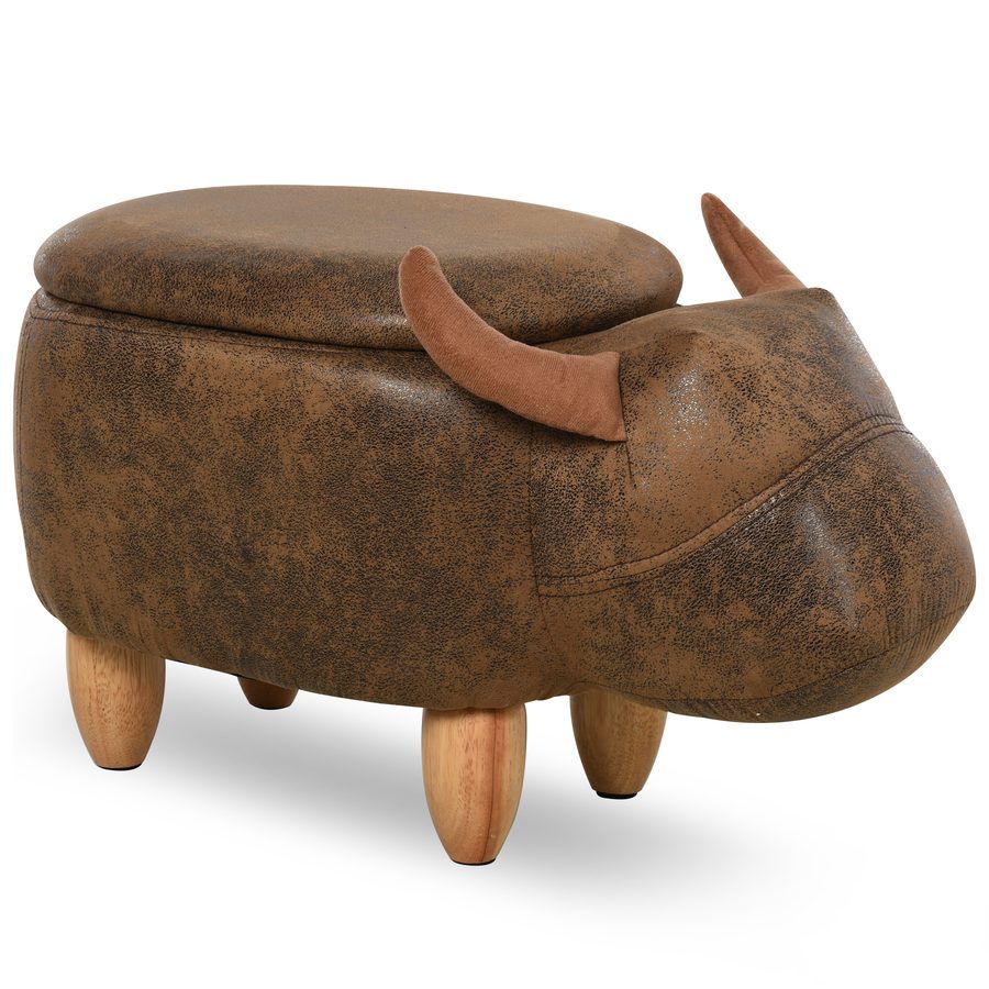 HOMCOM Kuhhocker - Kuhhocker - Stierhocker 2-in-1 mit Stauraum - Kautschukholzbeine Kunstleder Veloursleder-Look braun   Aosom von HOMCOM