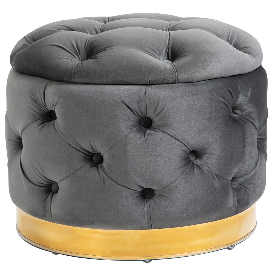 HOMCOM Vintage Hocker, Sitzhocker Truhenbank Fußbank Fußhocker mit Stauraum, Polsterhocker, Metall, Schaumstoff, Kohlegrau, 55 x 55 x 42 cm   Aosom von HOMCOM