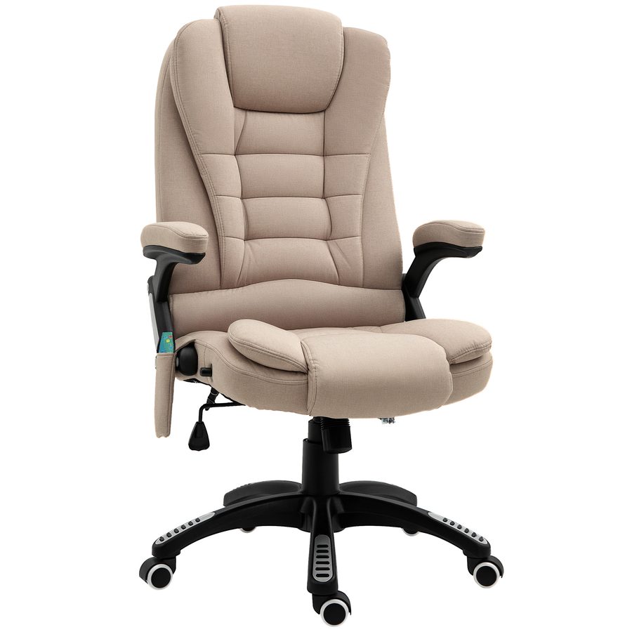 Vinsetto Ergonomischer Chefsessel mit Massage & Heizfunktion, Höhenverstellbare Drehstuhl mit Liegefunktion, Fernbedienung, Leinenoptik, Braun  Aosom von Vinsetto