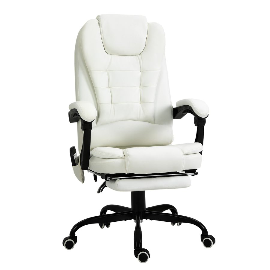 Vinsetto Massagesessel Chefsessel mit 7 Massagepunkte höhenverstellbarer Drehstuhl  mit Integrierter Fußstütze Unterem Rückenpolster  Schaumstoff Metall PVC Weiß  67 x 79 x 111-121 cm   Aosom von Vinsetto