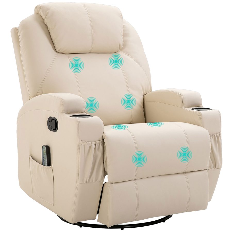 HOMCOM Relaxsessel mit Liegefunktion, Massagesessel elektrisch, 5 Massage-Modi, Kunstleder, Cremeweiß, 84x92x109cm  Aosom von HOMCOM
