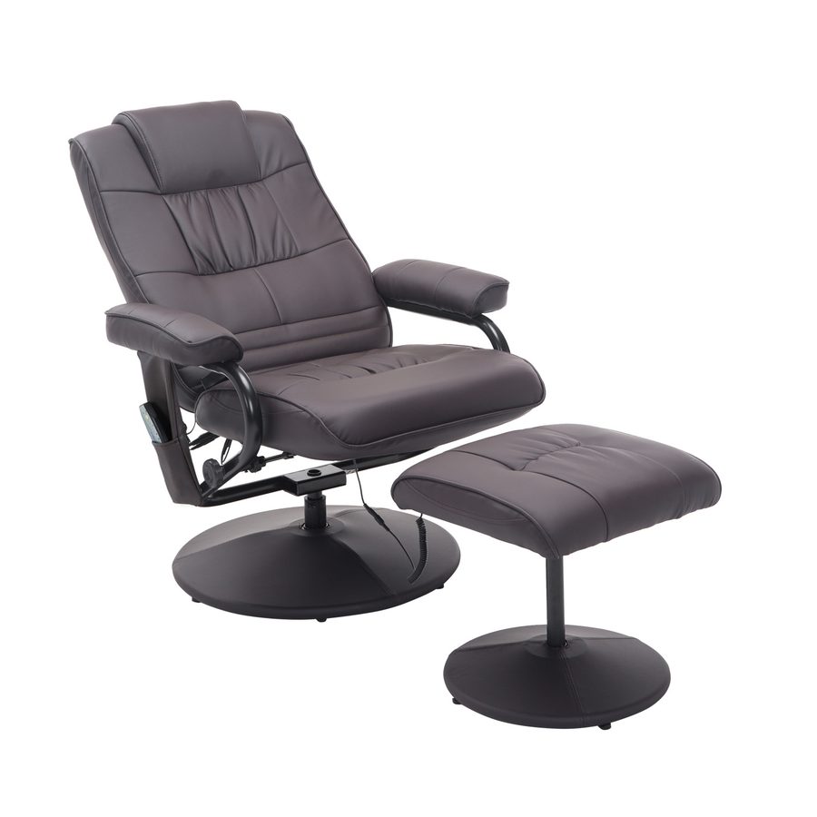HOMCOM Massagesessel mit Hocker, drehbarer Relaxsessel mit Massagefunktion, elektrischer Fernsehsessel mit Liegefunktion, Fernbedienung, Kunstleder, Braun   Aosom.de von HOMCOM