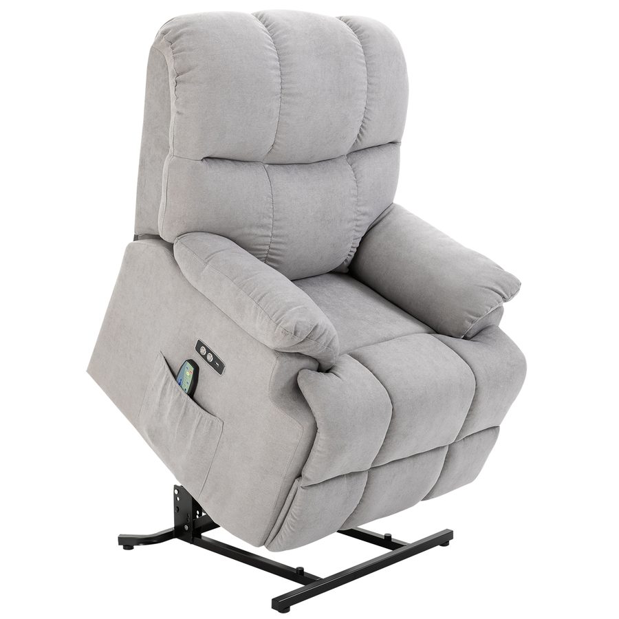 HOMCOM Massagesessel mit Aufstehhilfe Relaxsessel Fernsehsessel mit Wärmefunktion verstellbarer Winkel USB Fernbedienung Kurzplüsch Grau 83x95x105 cm   Aosom.de von HOMCOM