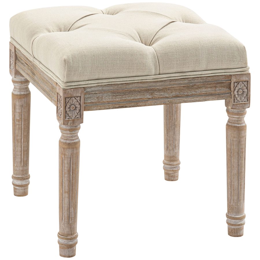 HOMCOM Fußhocker fürs Wohnzimmer, Ottoman, gepolsterter Sitz mit Leinenoptik-Stoff und Gummibaumholz-Beinen, quadratischer Wohnzimmerpouf für Schlafzimmer, Flur, 40 x 40 x 43 cm, beige   Aosom von HOMCOM