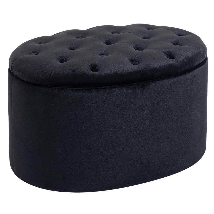 HOMCOM Sitzbank in Schwarz  Moderne Polsterbank mit Stauraum, Samtartiges Polyester, Gummiholz, Ovale Form, 71x52x42cm  Aosom von HOMCOM