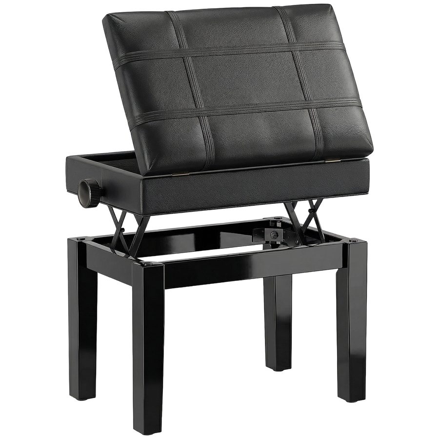 HOMCOM Klavierbank  Höhenverstellbarer Klavierhocker mit Stauraum, Lederkissen, Schwarz, 63x35x46-56 cm  Aosom von HOMCOM