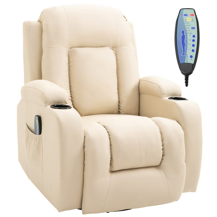 HOMCOM Elektrisch Relaxsessel, 150° neigbar, mit Liegefunktion, 8 Vibrationspunkte, Fußstütze, Kunstleder, 85 x 94 x 104 cm, Cremeweiß   Aoso von HOMCOM