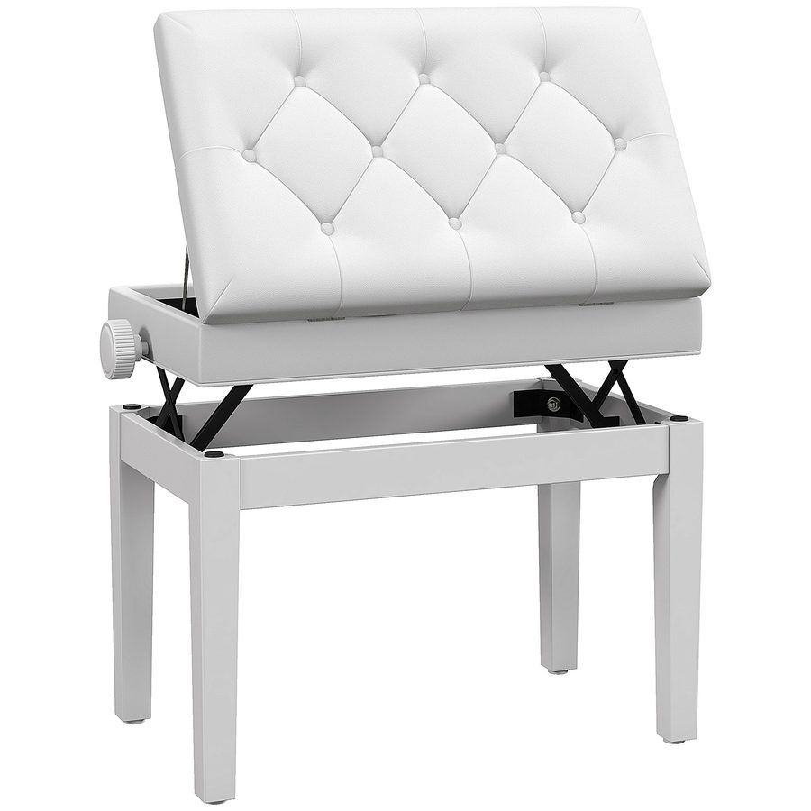 HOMCOM Klavierbank Höhenverstellbar Sitzbank mit Stauraum, Holzbeine, Klavierhocker aus Kunstleder, für Musikzimmer, belastbar bis 200 kg, 54,5 x 33 x 48-58 cm, Weiß   Aosom von HOMCOM