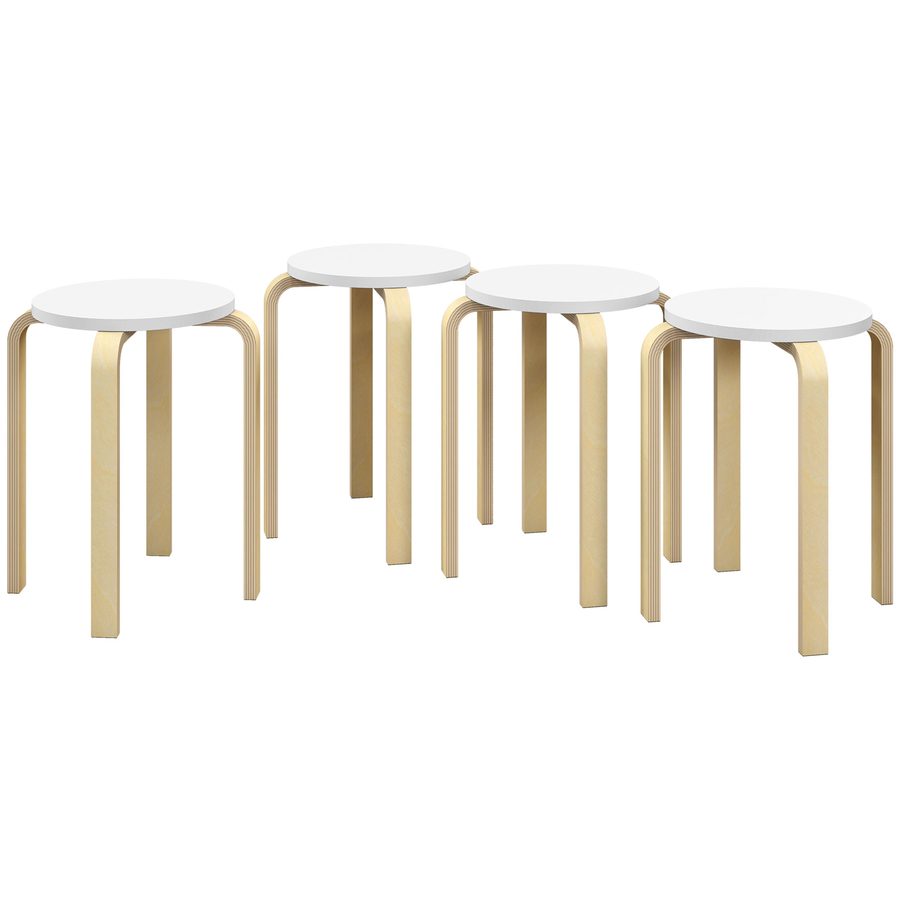 HOMCOM Set 4 Stapelbare Runde Hocker, Moderner Holzhocker mit rutschfester Basis, Rückenlose Stapelbare Stühle mit Gebogenen Beinen für Küche, Bar, Esszimmer, Büro, Ø40x45 cm, Weiß   Aosom von HOMCOM