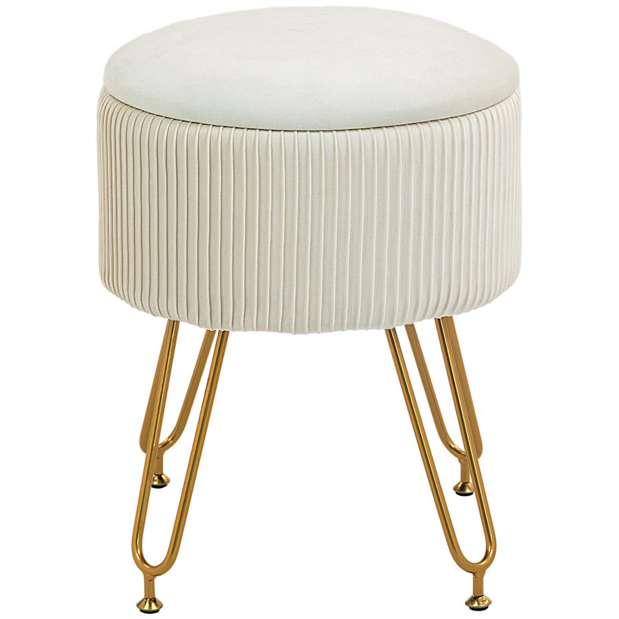 HOMCOM Sitzbank mit Stauraum, 2-in-1 Polsterbank mit Deckel, Bettbank mit Samtoptik, für Flur Schlafzimmer Wohnzimmer, Stahlrahmen, Ø40 x 48 cm Cremeweiß   Aosom von HOMCOM