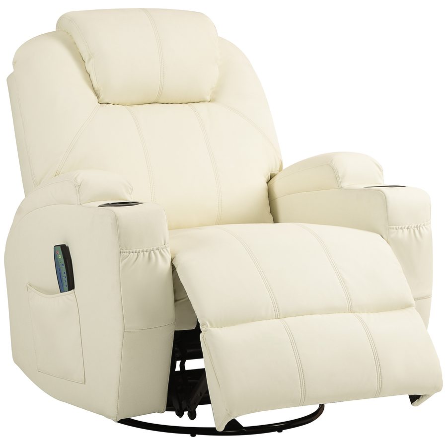 HOMCOM Relaxsessel elektrisch mit Massagefunktion, Belastbarkeit 150 kg, Fernsehsessel mit liegefunktion, Fernbedienung, Cremeweiß   Aosom.de von HOMCOM