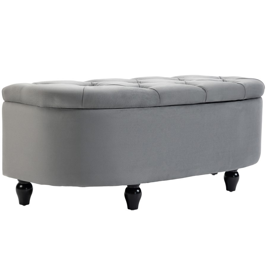 HOMCOM Sitzbank mit Stauraum und offenem Deckel, Polsterbank aus Velvet-Touch, Gummiholz, dunkelgrau, 120x46x42cm für Schlafzimmer & Flur   Aosom.de von HOMCOM