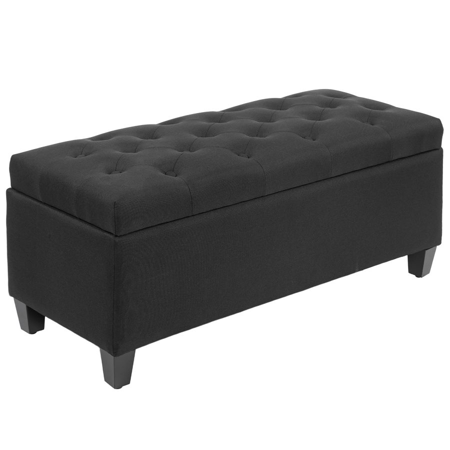 HOMCOM Sitzbank Polsterbank mit Stauraum Truhenbank Flur Schlafzimmer Wohnzimmer leinenartiges Polyester Gummiholz Schwarz 100 x 40 x 44 cm   Aosom von HOMCOM