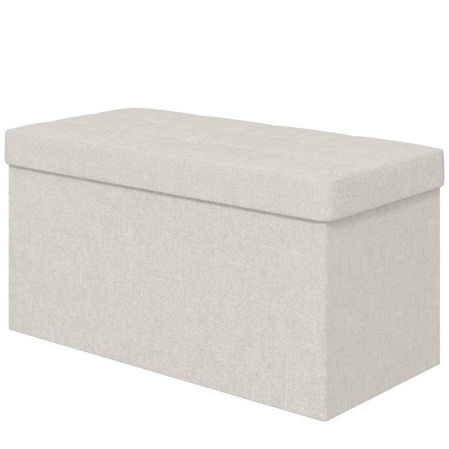 HOMCOM Aufbewahrungs-Pouf, Truhenbank, 76 x 38 x 38 cm, 84L, faltbar, Betthocker, Fußhocker, mit Deckel, für Flur, Wohnzimmer, gesteppt, creme   Aosom