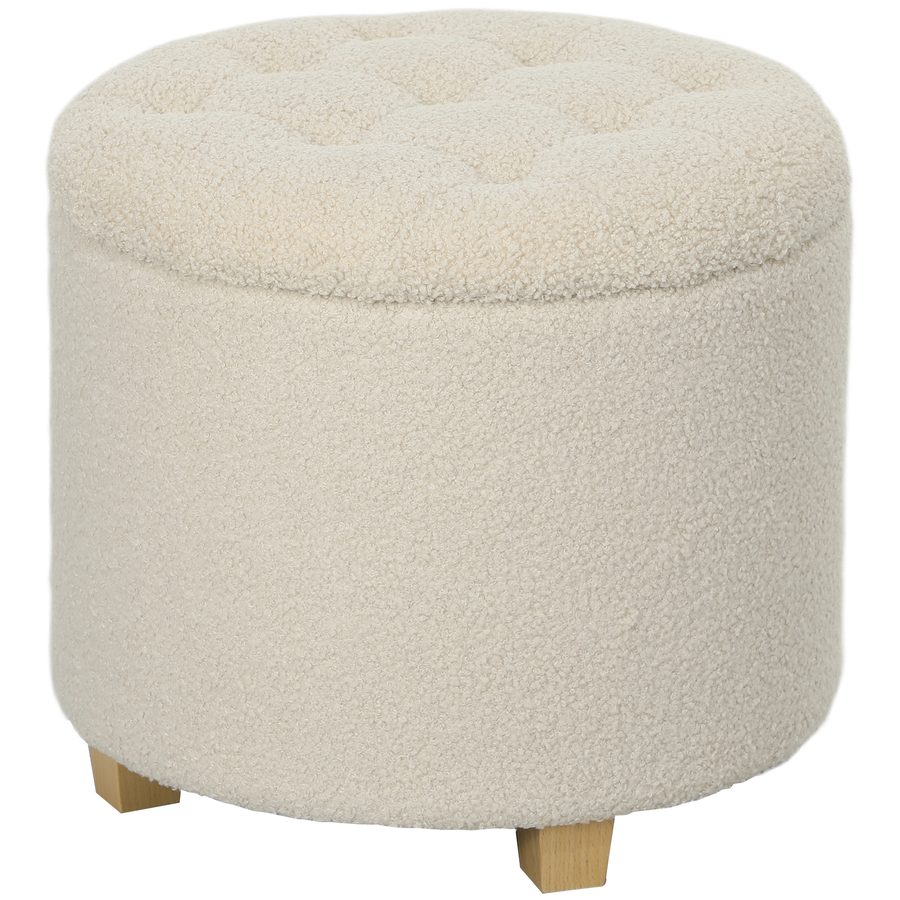 HOMCOM Sitzbank mit Stauraum, Polsterbank mit Deckel, Bettbank mit Kaschmiroptik, für Flur Schlafzimmer Wohnzimmer, Holzrahmen Ø45 x 41 cm Cremeweiß   Aosom von HOMCOM