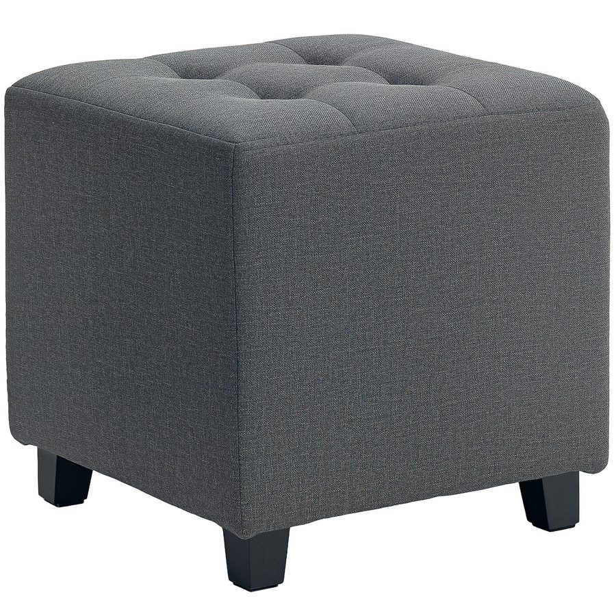 HOMCOM Fußhocker Wohnzimmer, Ottoman, gesteppter gepolsterter Sitz in Leinenoptik mit Seitentasche, Pouf, Holzgestell, für Schlafzimmer, Flur, 35 x 35 x 35 cm, grau   Aosom von HOMCOM