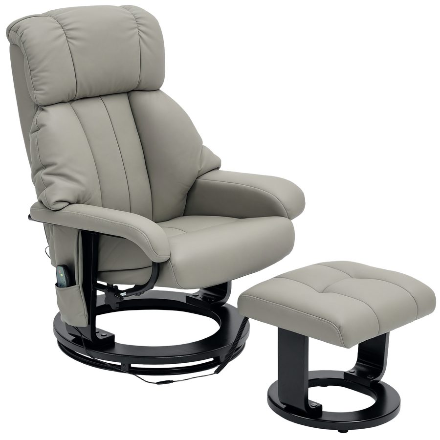 HOMCOM Relaxsessel mit Fußhocker, Massagesessel mit Liegefunktion, Elektrischer Liegesessel mit Fernbedienung, Fernsehsessel mit Seitentasche, Kunstleder, Grau   Aosom von HOMCOM