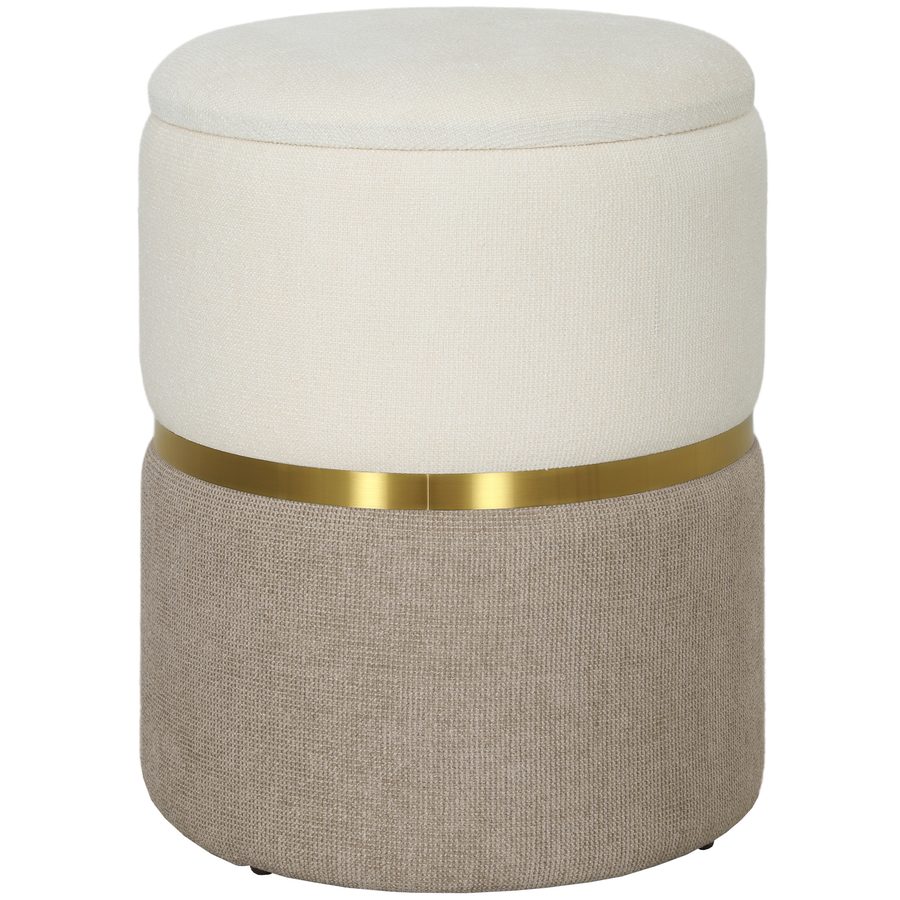 HOMCOM Sitzhocker mit Stauraum Hocker mit Deckel, Metallring, zweifarbig Design Runder Fußhocker Polsterhocker, Chenille 36 x 36 x 44 cm Cremeweiß   Aosom von HOMCOM