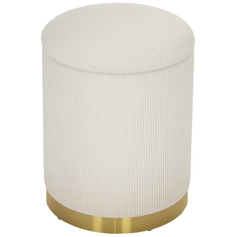 HOMCOM Sitzhocker mit Stauraum Hocker mit Deckel, Stahlboden, Runder Fußhocker Polsterhocker mit Fußpads, Kordoptik 36 x 36 x 44 cm Cremeweiß   Aosom von HOMCOM