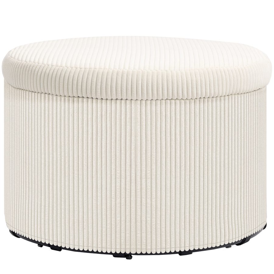 HOMCOM Sitzhocker mit Stauraum Hocker mit Deckel, Runder Polsterhocker Fußhocker mit Cord-Optik für Wohnzimmer, Schlafzimmer 60 x 60 x 41 cm Beige   Aosom von HOMCOM