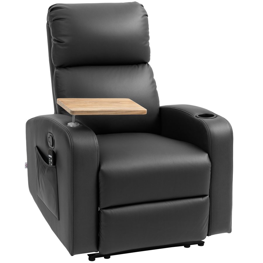 HOMCOM Relaxsessel mit Massagefunktion, Fernsehsessel mit Liegefunktion, Drehbarem Tisch, Massagesessel, Ruhesessel mit Fernbedienung, Feder, Seitentasche und Becherhalter, Mikrofaser, Schwarz   Aosom von HOMCOM