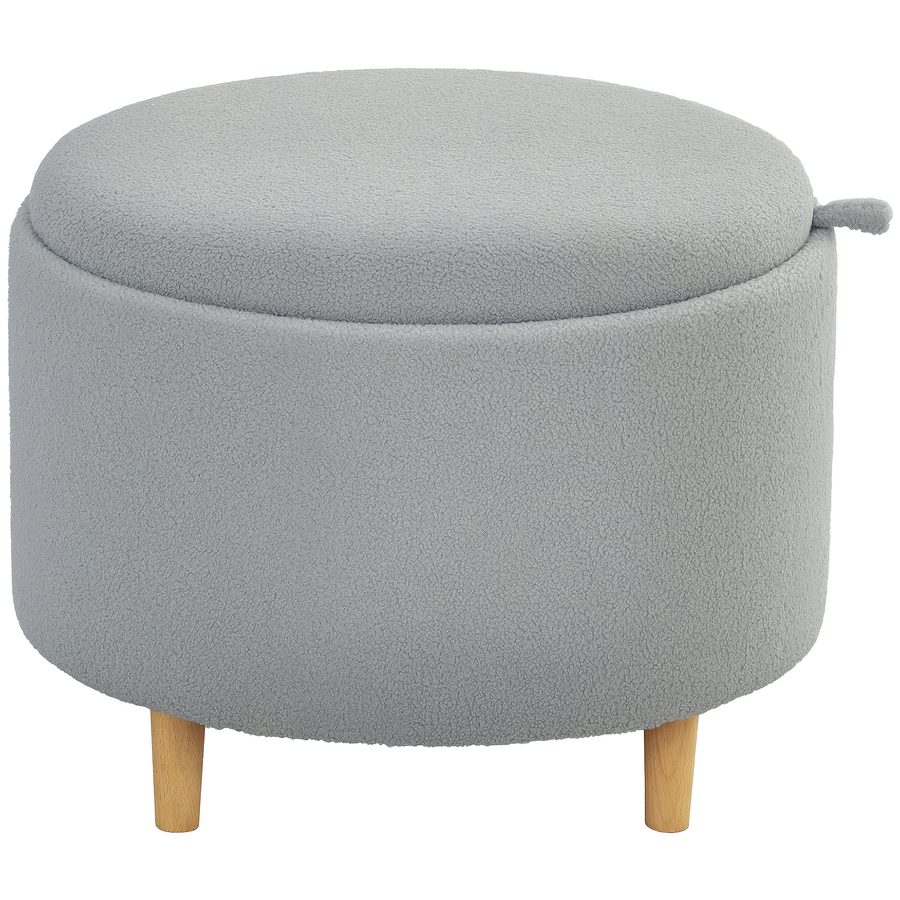 HOMCOM Sitzhocker Ottomane mit Stauraum Runder Polsterhocker mit Klappdeckel, Holzbeine, Modern, für Wohnzimmer, Schlafzimmer, Grau, Ø56 x 42 cm   Aosom von HOMCOM