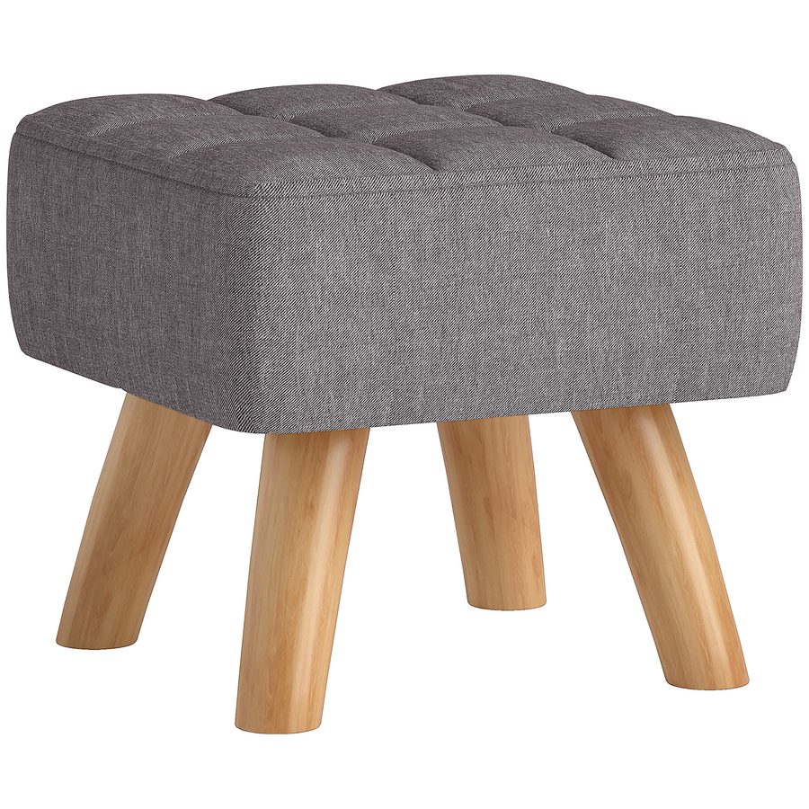 HOMCOM Fußhocker Hocker mit Leinenoptik, Holzbeine, Moderner Sitzhocker Polsterhocker Ottomane für Schlafzimmer, Wohnzimmer, Grau   Aosom von HOMCOM