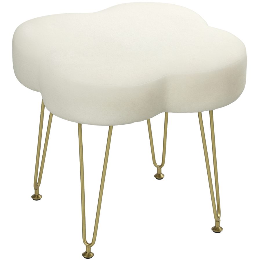 HOMCOM Hocker Sitzhocker in Kleeblattform mit Stahlbeinen Fußhocker mit Samtoptik Polsterhocker für Schlafzimmer, Wohnzimmer, Cremeweiß   Aosom von HOMCOM