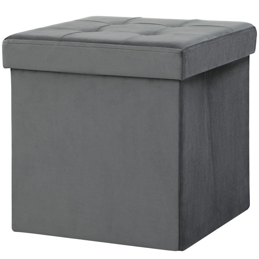 HOMCOM Sitzhocker mit Stauraum Klappbar Hocker mit Deckel, Fußhocker Sitzwürfel Polsterhocker mit Samtoptik 38 x 38 x 38 cm Grau   Aosom von HOMCOM