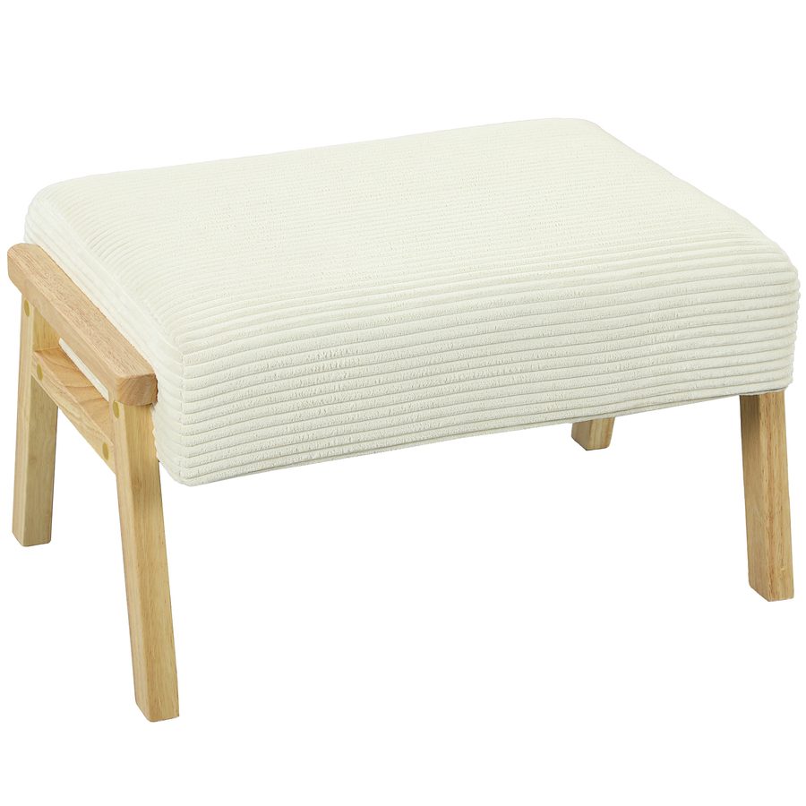 HOMCOM Sitzhocker Hocker mit weichem Sitzkissen Holzbeinen Fußhocker mit Cordoptik Polsterhocker Ottoman für Schlafzimmer, Wohnzimmer, Cremeweiß   Aosom von HOMCOM