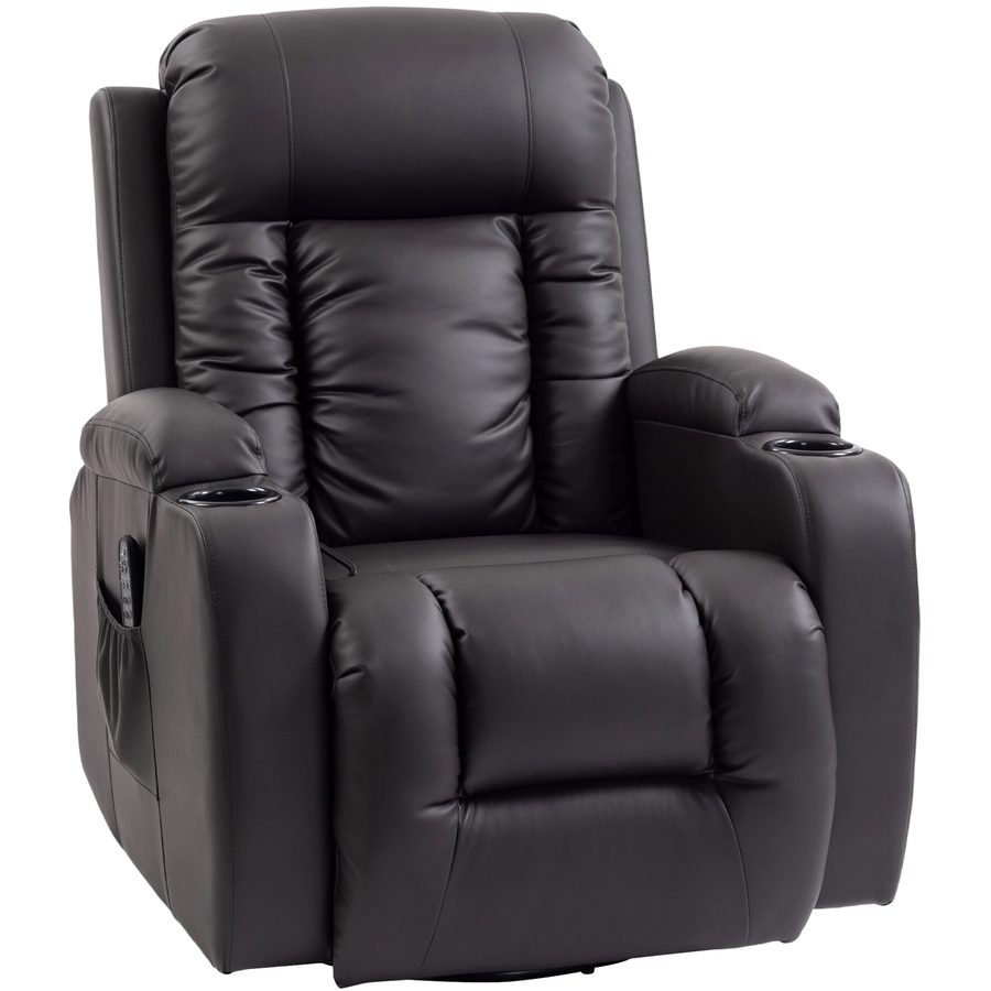 HOMCOM Relaxsessel verstellbar Massagesessel mit Liegefunktion, Heizung, Drehbar Fernsehsessel mit Wippfunktion, Becherhalter, Seitentasche, Timer, Kunstleder für Wohnzimmer Dunkelbraun   Aosom von HOMCOM
