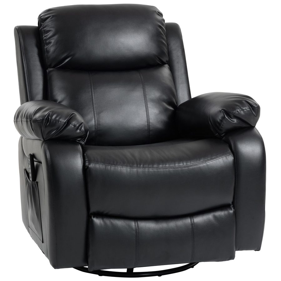 HOMCOM Relaxsessel mit Massagefunktion, Elektrisch Fernsehsessel mit 8 Vibrationsköpfen, Wippfunktion, Drehbar Liegesessel mit Fernbedienung und Seitentasche, Kunstleder, Schwarz   Aosom von HOMCOM