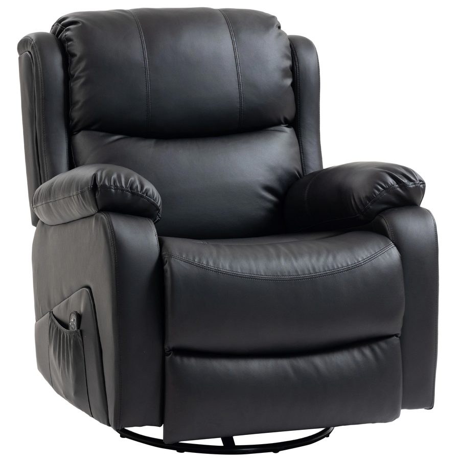 HOMCOM Relaxsessel verstellbar Fernsehsessel mit Liegefunktion, 3 Massagemodi, Heizung, Drehbar Massagesessel mit Wippfunktion, Fernbdienung, Kunstleder, Seitentasche Schwarz   Aosom von HOMCOM