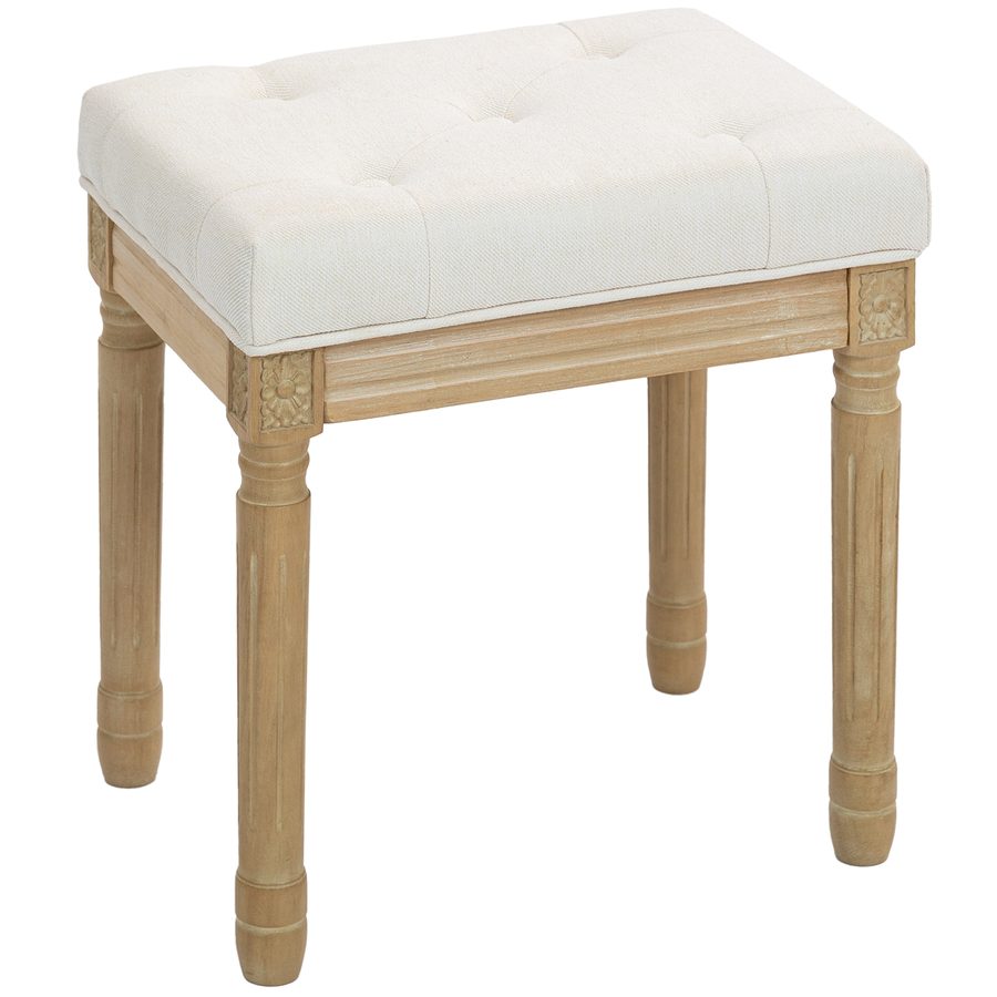 HOMCOM Leinen Sitzhocker, Polsterbank, Fußbank mit gepolstertem Sitz, Holzbeine, Fußstütze für Wohnzimmer, Schlafzimmer, 42 x 32 x 46,5 cm, Beige   Aosom von HOMCOM