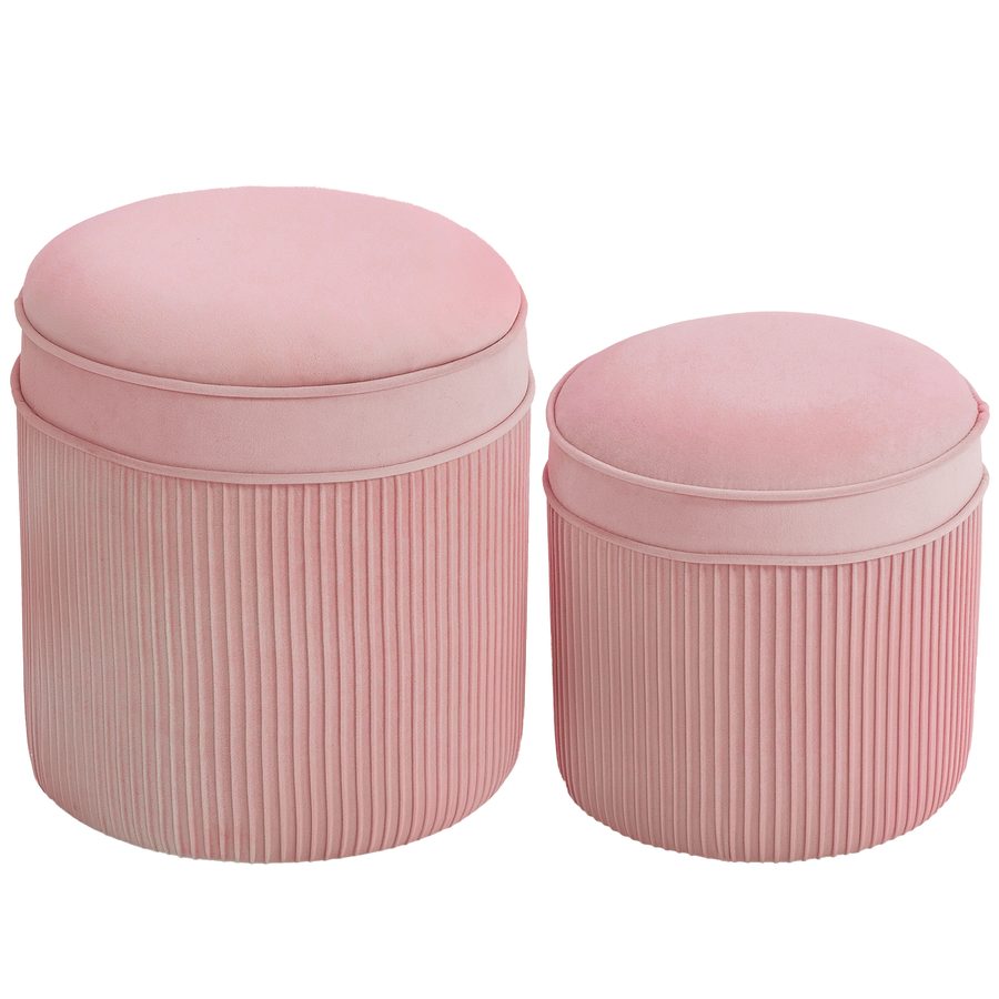 HOMCOM Set von 2 Stapelbaren Runden Poufs mit 34,8L Großem Aufbewahrungspouf, Gepolsterte Samt Hocker, für Wohnzimmer und Schlafzimmer, Rosa   Aosom von HOMCOM
