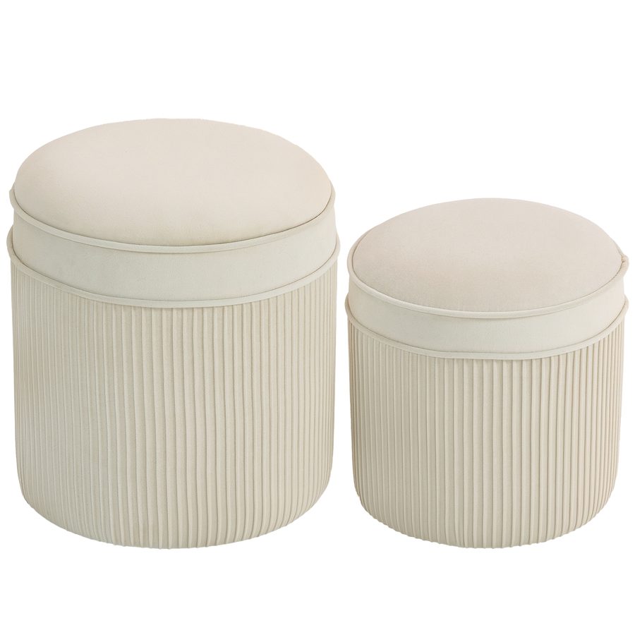 HOMCOM 2er Set Sitzhocker mit Stauraum Hocker mit Deckel, Runder Fußhocker Polsterhocker mit Samtoptik Ottomane 36 x 36 x 41,5 cm Cremeweiß   Aosom von HOMCOM