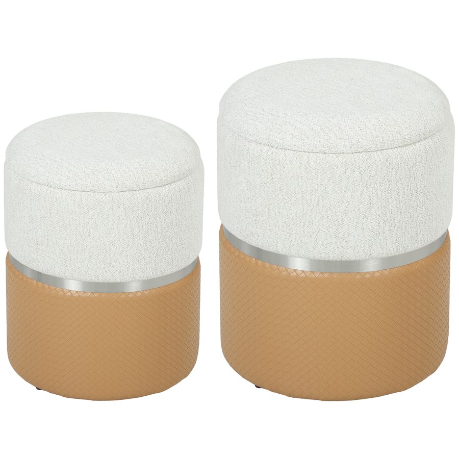 HOMCOM 2er-Set Aufbewahrungspoufs, runde Aufbewahrungsbänke, bezogen mit Chenille und PU, gepolsterter Sitz, für Flur, Schlafzimmer, Wohnzimmer, Braun und Creme   Aosom von HOMCOM