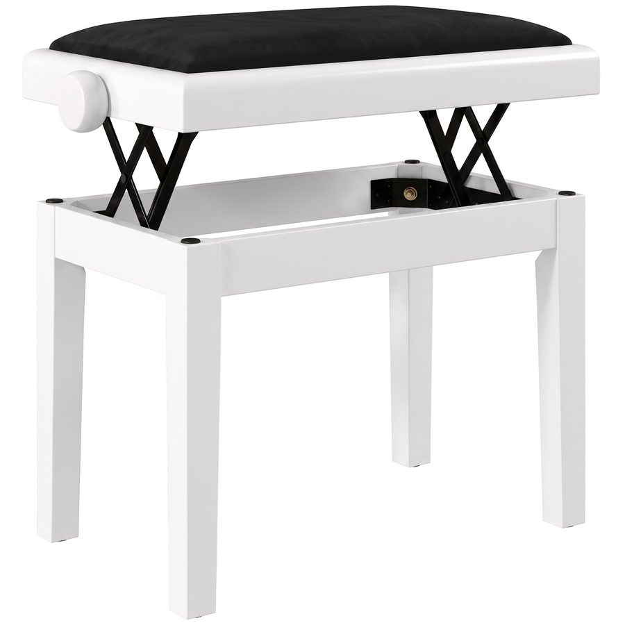 HOMCOM Klavierbank Höhenverstellbar Klavierhocker mit Gepolstertem Kissen, Samtoptik, Beinen aus Kautschukholz, Klavierstuhl für Schminktisch, 61,5 x 33 x 45-56 cm, Weiß   Aosom von HOMCOM