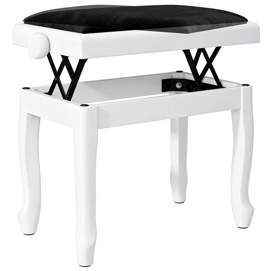 HOMCOM Klavierbank, höhenverstellbarer Klavierhocker 45-56 cm, Keyboard-Bank mit gepolsterter Samt-Sitzfläche, geschwungene Füße aus Hevea-Holz, Schminkhocker für Schlafzimmer, Wohnzimmer, Weiß   Aosom von HOMCOM