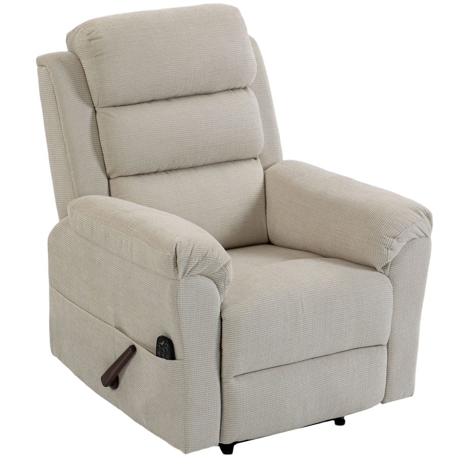 HOMCOM Massagesessel Reclinable Manueller 135° Heizfunktion, 3-stufig verstellbare Kopfstütze, 8 Massagepunkte, Gepolsterter Relaxsessel mit Fußstütze, 4 Seitentaschen, Chenille, Creme   Aosom von HOMCOM