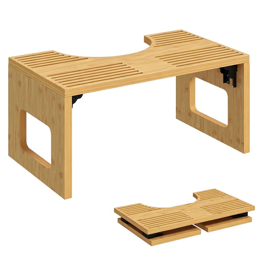 HOMCOM Toilettenhocker Bambus klappbar Badezimmer Hocker Badhocker Rutschfest Klohocker Ergonomisch WC-Hocker für Erwachsene Zuhause, Eiche   Aosom von HOMCOM
