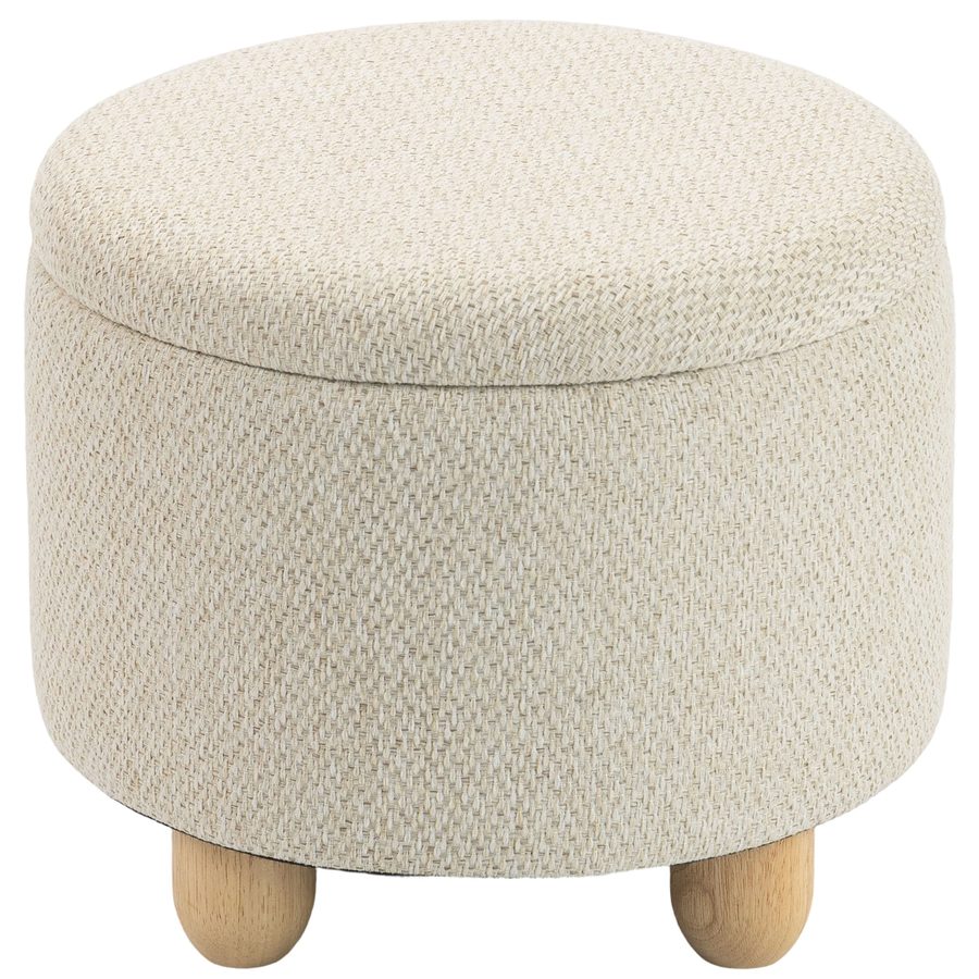 HOMCOM Hocker mit Stauraum, Runder Sitzhocker mit Deckel, Polsterhocker mit Leinenoptik, Moderner Fußhocker mit Holzbeinen für Wohnzimmer, Schlafzimmer, 38,5x38,5x33,5 cm Beige   Aosom von HOMCOM